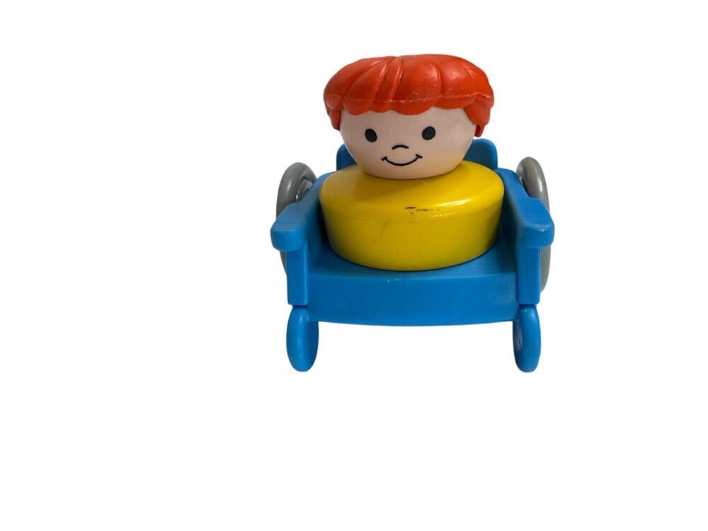 Vintage 1990 FISHER-PRICE Little People Red Hair Girl w/ Wheelchair Chunky Body